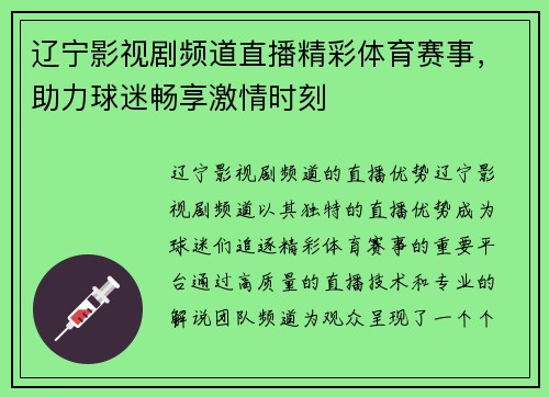 辽宁影视剧频道直播精彩体育赛事,助力球迷畅享激情时刻